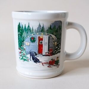 Magenta Rae Dunn Christmas Mug White Red Travel Camper Trailer Black Lab Dog
